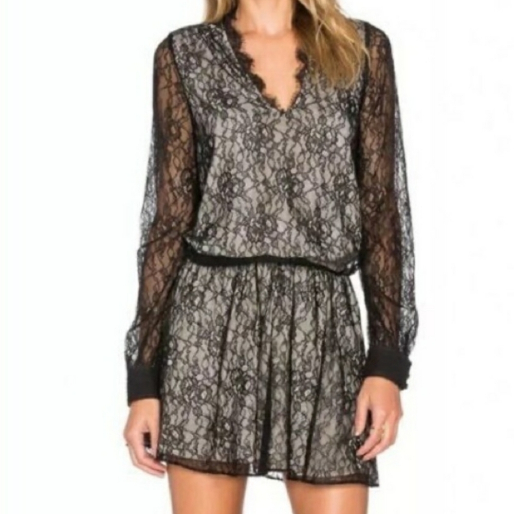 Alice + Olivia Black Lace Long Sleeve Dress